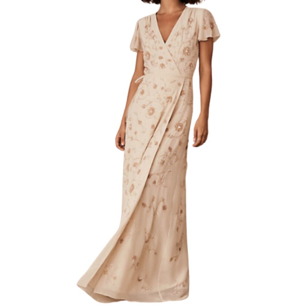 BHLDN: Plymouth Beaded Wrap Dress in Oyster
